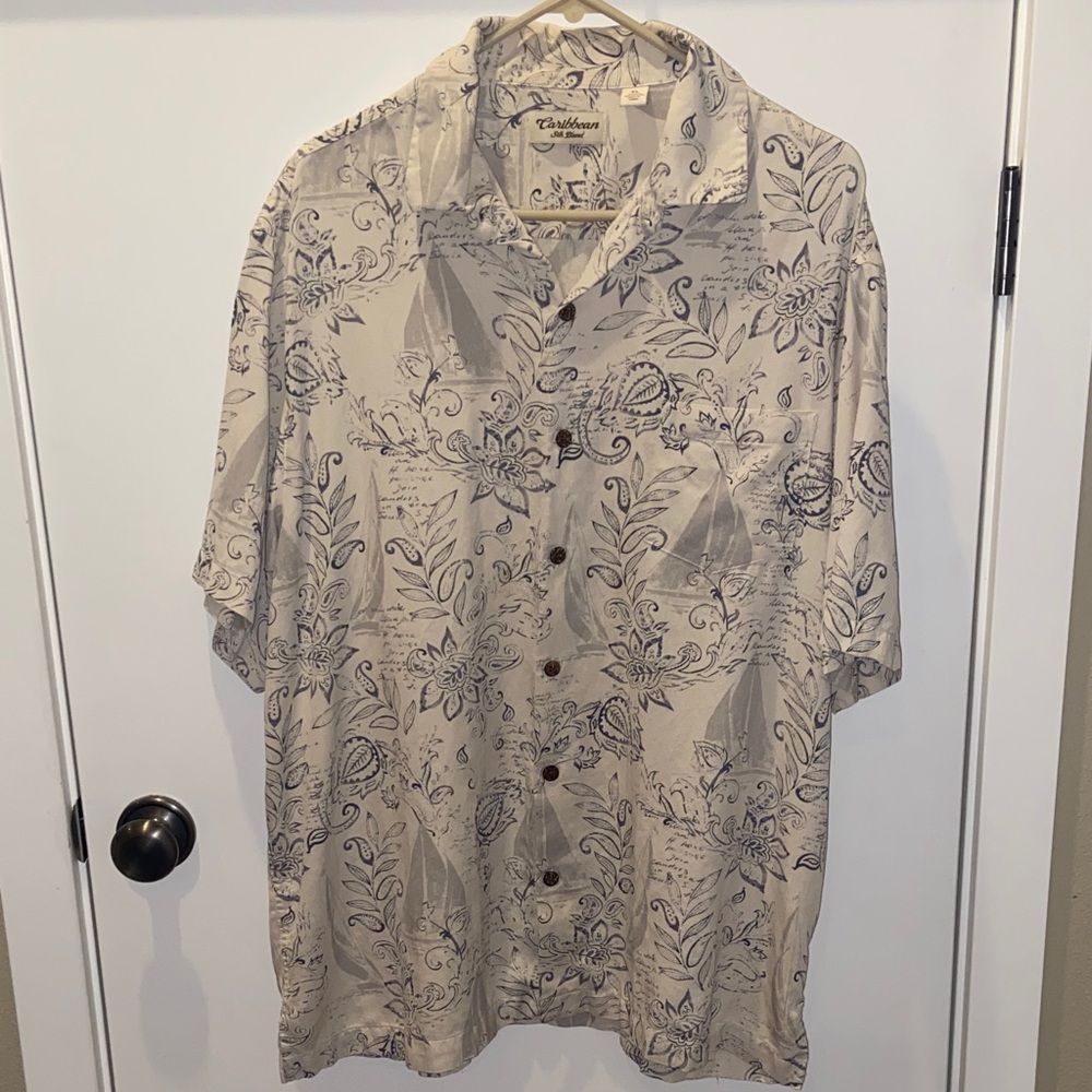 SILK COTTON Hawaiian Casual Bamboo Button Down Shirt Paisley Floral Sailboats